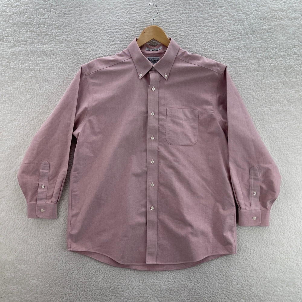 LL Bean Shirt Mens 16.5 32 Light Red Oxford OCBD Preppy Office Casual Luxury